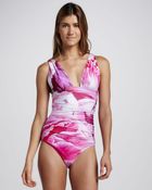 Oscar de la Renta Ruched Floral print One-piece Swimsuit - Lyst