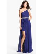 Js Boutique One Shoulder Embellished Chiffon Gown - Lyst