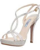 Prada Satin Crystal Strass T-Strap Sandal - Lyst
