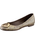 Tory Burch Reva Metallic Lizardstamped Flat - Lyst