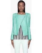 Balmain Mint Green Leather Zipped Biker Jacket - Lyst