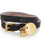 Alexander McQueen Skull Charm Leather Wrap Bracelet - Lyst