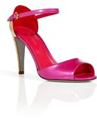 Sergio Rossi Pink/Gold Patent Leather Open Toe Sandals - Lyst
