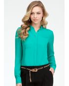 Bebe Welt Pocket Basic Silk Button Up Blouse - Lyst