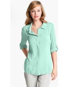 Two By Vince Camuto Mixed Media Shirt - Lyst