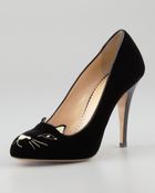 Charlotte Olympia Kitty Catembroidered Velvet Pump - Lyst