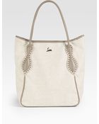 Christian Louboutin Suola Studded Linen Tote - Lyst