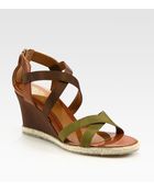 Fendi Leather and Grosgrain Ribbon Wedge Sandals - Lyst