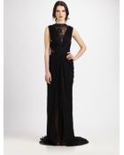 Tadashi Shoji Lace Inset Silk Gown - Lyst