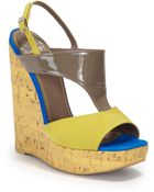 Versace Patent Leather Suede Wedge Sandals - Lyst