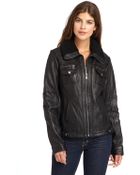 MICHAEL Michael Kors Missy Ribbed Collar Leather Jacket - Lyst