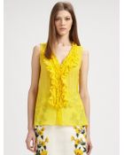 Oscar de la Renta Silk Crinkle Blouse - Lyst