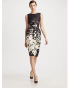 Oscar de la Renta Printed Silk Sheath Dress - Lyst