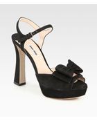 Miu Miu Suede Bow Platform Sandals - Lyst