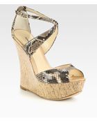 Alexandre Birman Python Cork Wedge Sandals - Lyst