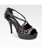 Saint Laurent Tribute Too Leopard print Calf Hair Sandals - Lyst