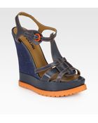 Pollini Leather Cork Wedge Sandals - Lyst