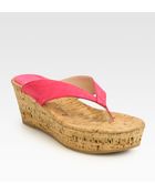 Stuart Weitzman Clasp Suede Cork Wedge Sandals - Lyst