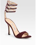 Manolo Blahnik Strappy Suede Sandals - Lyst