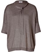 Brunello Cucinelli Cashmere-Silk Tie-Neck Top - Lyst