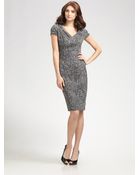 David Meister Cap Sleeve Vneck Tweed Dress - Lyst