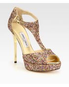 Jimmy Choo Totem Glitter Tstrap Platform Sandals - Lyst