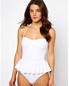 Asos Lasercut Peplum Bandeau Swimsuit - Lyst