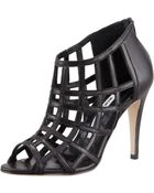 Manolo Blahnik Poslyna Leather Cage Sandal Blac - Lyst
