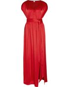 Halston Heritage Belted Stretch Satin jersey Maxi Dress - Lyst