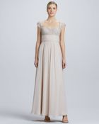 Aidan Mattox Lace Chiffon Capsleeve Gown - Lyst