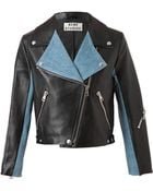 Acne Studios Rita Leather and Denim Biker Jacket - Lyst