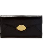 Lulu Guinness Black Leather Large Envelope Wallet - Lyst