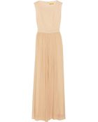 Alice + Olivia Leather trimmed Silk chiffon Maxi Dress - Lyst