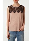 Topshop Lace Yoke Tank - Lyst