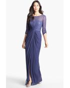 Adrianna Papell Sequin Gathered Chiffon Gown - Lyst