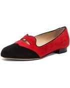 Charlotte Olympia Bisoux Flat in Red Black Suede - Lyst