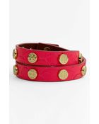 Tory Burch Embossed Leather Wrap Bracelet - Lyst