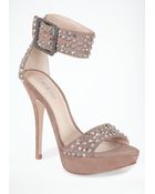 Bebe Tonya Embellished Suede Sandal - Lyst