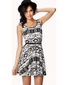 Forever 21 Tribal Print Skater Dress W Belt - Lyst
