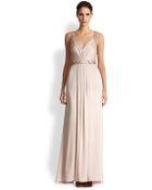 Aidan Mattox Beaded Strap Satin Gown - Lyst