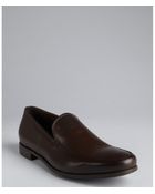 Giorgio Armani Dark Chocolate Leather Loafers - Lyst