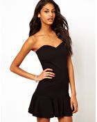 Lipsy Plunge Neck Bandeau Mini Dress With Frill Hem - Lyst