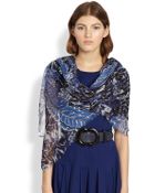 Oscar de la Renta Marine Ruffle Print Scarf - Lyst