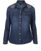 Topshop Studded Denim Shirt - Lyst