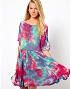 Asos Smock Dress in Tie Dye with Tiers - Lyst