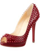 Christian Louboutin Yolanda Spikes Peeptoe Platform Pump Red - Lyst