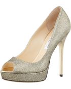 Jimmy Choo Crown Glitter Platform Peeptoe Pump Bronze - Lyst