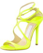 Jimmy Choo Lang Patent Strappy Sandal Yellow - Lyst