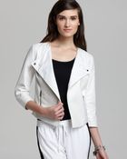 DKNY Three Quarter Sleeve Motorcycle Leather Jacket - Lyst