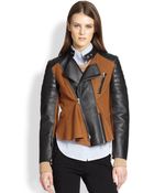 3.1 Phillip Lim Leather Crepe Paneled Motorcycle Jacket - Lyst